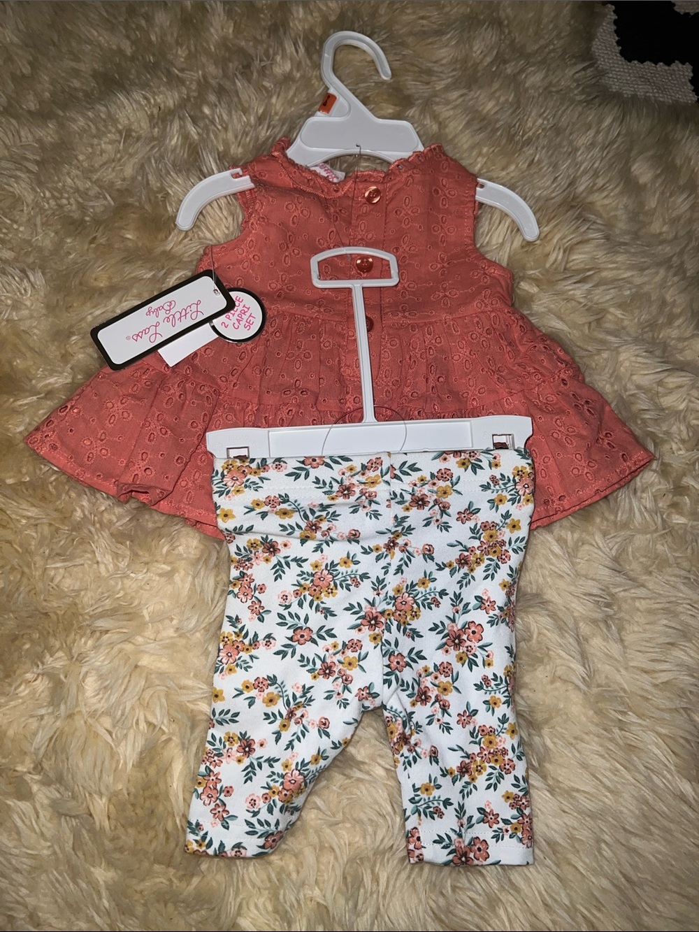 Little Lass Baby Coral Eyelet Dress and Capri Set - Picture 3 of 4